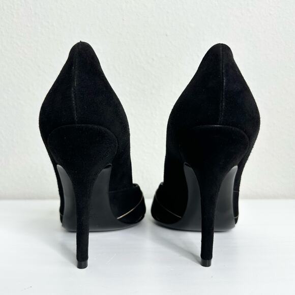 GUCCI Peep Toe Black Pumps with Gold Trim Size 37.5 NEW - Picture 5 of 8